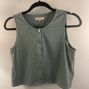 Madewell Green Sleeveless button up Top